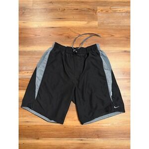 Nike Mens Athletic Swim Shorts Black Grey Mesh Liner Drawstring Size Medium